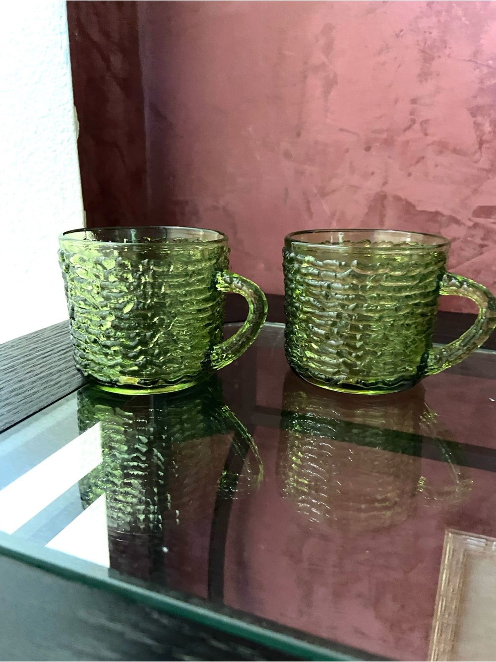 Vintage Set Of 2 Anchor Hocking Soreno Bark Coffee Mugs Cups Avocado Green